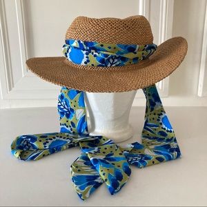 NWOT Vera By Anthropologie Boater Blue Scarf Tie Hat